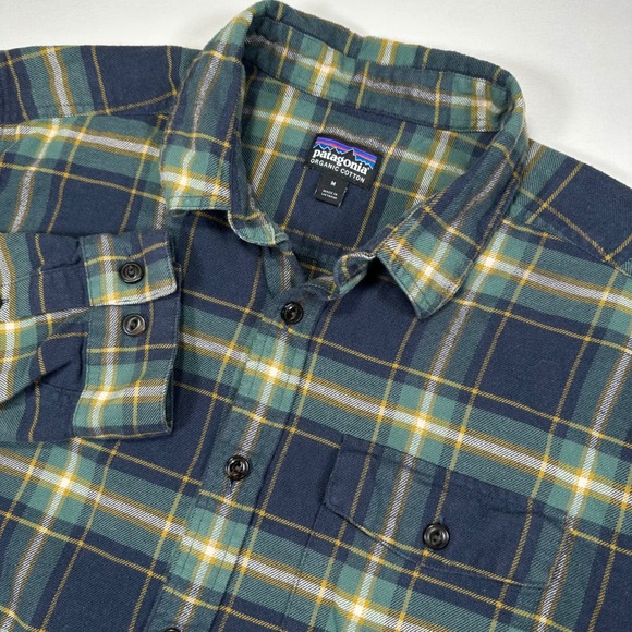 Patagonia Organic Cotton Flannel Shirt Mens Medium Plaid Button Down Green - Picture 1 of 7